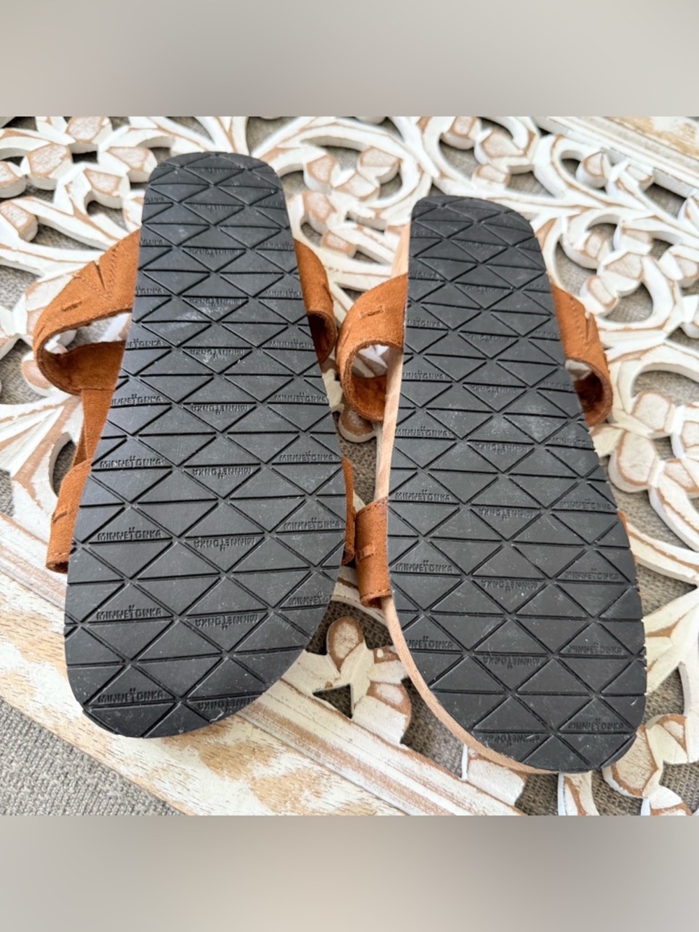 Minnetonka Brown Suede Leather Fringe Sandals Shoes Women’s 8 NEW - Picture 5 of 8